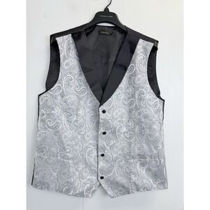 DiBanGu Mens 2XL Silver Paisley Formal Tuxedo Vest Waistcoat Wedding Prom Lined